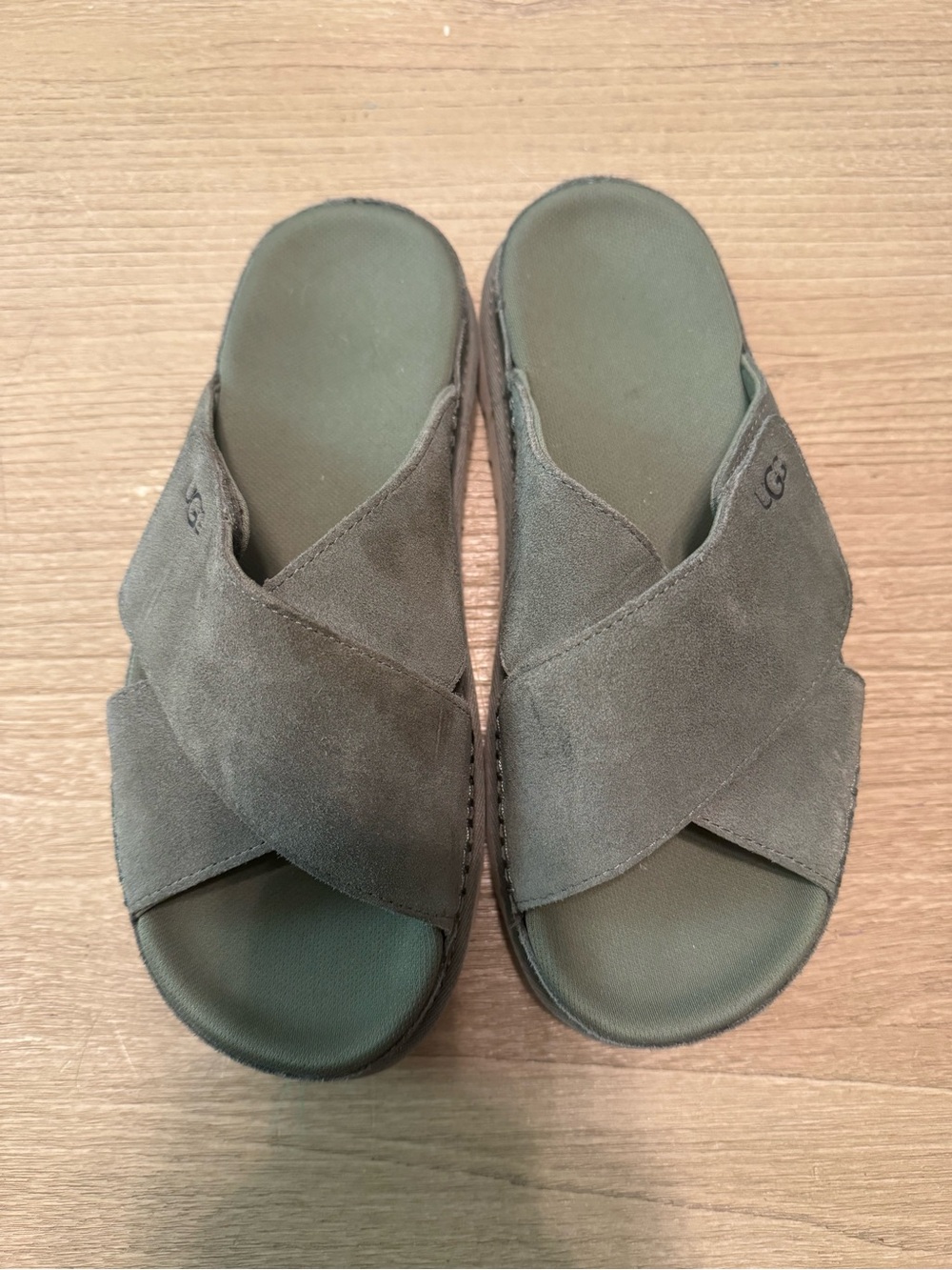 UGG Olive Green Goldenstar Hi Slide Platform Sandals - Picture 2 of 7